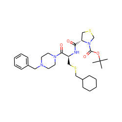 CC(C)(C)OC(=O)N1CSC[C@H]1C(=O)N[C@@H](CSCC1CCCCC1)C(=O)N1CCN(Cc2ccccc2)CC1 ZINC000026380558