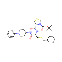 CC(C)(C)OC(=O)N1CSC[C@H]1C(=O)N[C@@H](CSCC1CCCCC1)C(=O)NC1CCN(c2ccccc2)CC1 ZINC000026384487