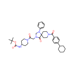 CC(C)(C)OC(=O)NC1CCN(C(=O)CN2CN(c3ccccc3)C3(CCN(C(=O)c4ccc(C5CCCCC5)cc4)CC3)C2=O)CC1 ZINC000072114020