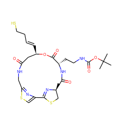 CC(C)(C)OC(=O)NCC[C@@H]1NC(=O)[C@]2(C)CSC(=N2)c2csc(n2)CNC(=O)C[C@@H](/C=C/CCS)OC1=O ZINC000299826526