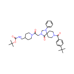 CC(C)(C)OC(=O)NCC1CCN(C(=O)CN2CN(c3ccccc3)C3(CCN(C(=O)c4ccc(C(C)(C)C)cc4)CC3)C2=O)CC1 ZINC000066252468