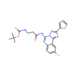 CC(C)(C)OC(=O)NCCC(=O)Nc1nc2ccc(Cl)cc2c2nc(-c3ccco3)nn12 ZINC000013780420