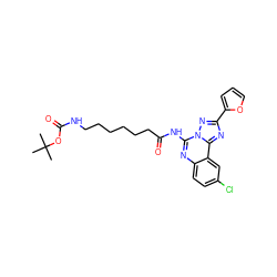 CC(C)(C)OC(=O)NCCCCCCC(=O)Nc1nc2ccc(Cl)cc2c2nc(-c3ccco3)nn12 ZINC000013672225