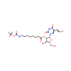 CC(C)(C)OC(=O)NCCCCCCCC(=O)O[C@H]1[C@H](O)[C@@H](CO)O[C@H]1n1cc(/C=C/Br)c(=O)[nH]c1=O ZINC000028874019