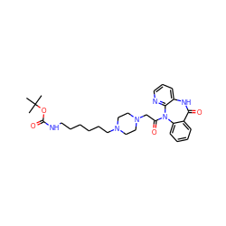 CC(C)(C)OC(=O)NCCCCCCN1CCN(CC(=O)N2c3ccccc3C(=O)Nc3cccnc32)CC1 ZINC000022940180