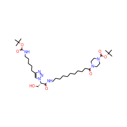 CC(C)(C)OC(=O)NCCCCCc1cn([C@@H](CO)C(=O)NCCCCCCCCCCC(=O)N2CCN(C(=O)OC(C)(C)C)CC2)nn1 ZINC000072152711