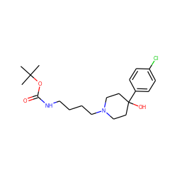 CC(C)(C)OC(=O)NCCCCN1CCC(O)(c2ccc(Cl)cc2)CC1 ZINC000169332469