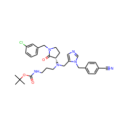 CC(C)(C)OC(=O)NCCCN(Cc1cncn1Cc1ccc(C#N)cc1)[C@H]1CCN(Cc2cccc(Cl)c2)C1=O ZINC000026748313