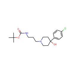 CC(C)(C)OC(=O)NCCCN1CCC(O)(c2ccc(Cl)cc2)CC1 ZINC000169332142