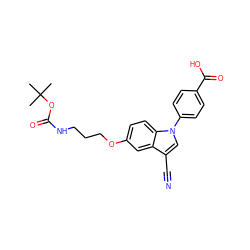 CC(C)(C)OC(=O)NCCCOc1ccc2c(c1)c(C#N)cn2-c1ccc(C(=O)O)cc1 ZINC000142714837