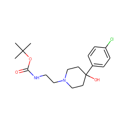 CC(C)(C)OC(=O)NCCN1CCC(O)(c2ccc(Cl)cc2)CC1 ZINC000169332139