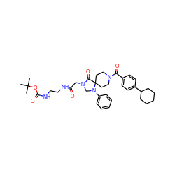 CC(C)(C)OC(=O)NCCNC(=O)CN1CN(c2ccccc2)C2(CCN(C(=O)c3ccc(C4CCCCC4)cc3)CC2)C1=O ZINC000066259939