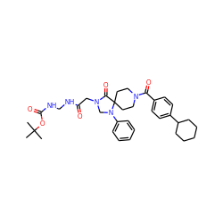 CC(C)(C)OC(=O)NCNC(=O)CN1CN(c2ccccc2)C2(CCN(C(=O)c3ccc(C4CCCCC4)cc3)CC2)C1=O ZINC000066259940