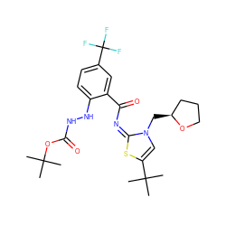 CC(C)(C)OC(=O)NNc1ccc(C(F)(F)F)cc1C(=O)/N=c1/sc(C(C)(C)C)cn1C[C@H]1CCCO1 ZINC000118246272