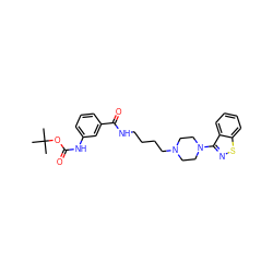 CC(C)(C)OC(=O)Nc1cccc(C(=O)NCCCCN2CCN(c3nsc4ccccc34)CC2)c1 ZINC000013747135