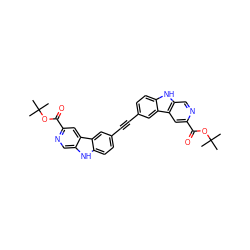 CC(C)(C)OC(=O)c1cc2c(cn1)[nH]c1ccc(C#Cc3ccc4[nH]c5cnc(C(=O)OC(C)(C)C)cc5c4c3)cc12 ZINC000064539057