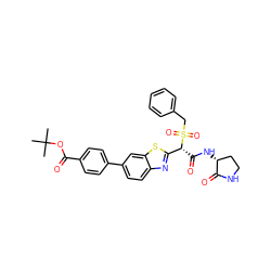 CC(C)(C)OC(=O)c1ccc(-c2ccc3nc([C@@H](C(=O)N[C@@H]4CCNC4=O)S(=O)(=O)Cc4ccccc4)sc3c2)cc1 ZINC000144038178