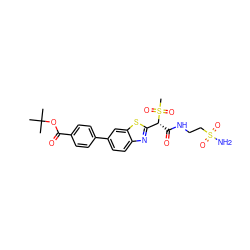 CC(C)(C)OC(=O)c1ccc(-c2ccc3nc([C@@H](C(=O)NCCS(N)(=O)=O)S(C)(=O)=O)sc3c2)cc1 ZINC000143976763