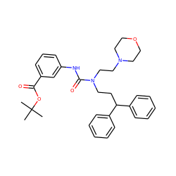 CC(C)(C)OC(=O)c1cccc(NC(=O)N(CCC(c2ccccc2)c2ccccc2)CCN2CCOCC2)c1 ZINC000095605782