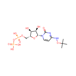 CC(C)(C)ONc1ccn([C@@H]2O[C@H](CO[P@@](=O)(O)OP(=O)(O)O)[C@@H](O)[C@H]2O)c(=O)n1 ZINC000049089302