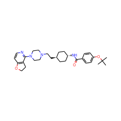 CC(C)(C)Oc1ccc(C(=O)N[C@H]2CC[C@H](CCN3CCN(c4nccc5c4CCO5)CC3)CC2)cc1 ZINC000261146757