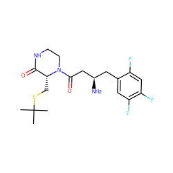 CC(C)(C)SC[C@@H]1C(=O)NCCN1C(=O)C[C@H](N)Cc1cc(F)c(F)cc1F ZINC000071340528