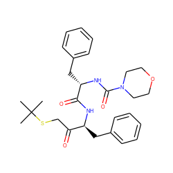 CC(C)(C)SCC(=O)[C@H](Cc1ccccc1)NC(=O)[C@H](Cc1ccccc1)NC(=O)N1CCOCC1 ZINC000013472280