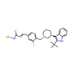 CC(C)(C)c1[nH]c2ccccc2c1[C@@H]1CCCN(Cc2ccc(/C=C/C(=O)NO)cc2F)C1 ZINC000049068919