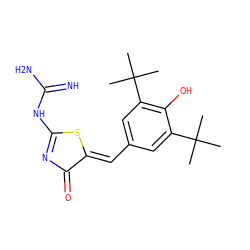 CC(C)(C)c1cc(/C=C2\SC(NC(=N)N)=NC2=O)cc(C(C)(C)C)c1O ZINC000013734178