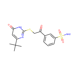 CC(C)(C)c1cc(=O)[nH]c(SCC(=O)c2cccc(S(N)(=O)=O)c2)n1 ZINC000096940238