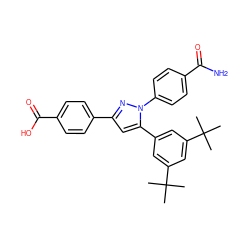 CC(C)(C)c1cc(-c2cc(-c3ccc(C(=O)O)cc3)nn2-c2ccc(C(N)=O)cc2)cc(C(C)(C)C)c1 ZINC000221664801