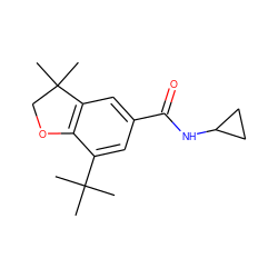 CC(C)(C)c1cc(C(=O)NC2CC2)cc2c1OCC2(C)C ZINC000013781009