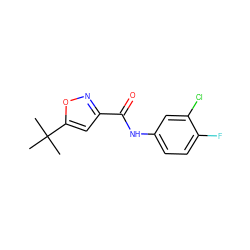 CC(C)(C)c1cc(C(=O)Nc2ccc(F)c(Cl)c2)no1 ZINC000143315027