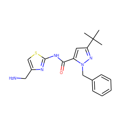 CC(C)(C)c1cc(C(=O)Nc2nc(CN)cs2)n(Cc2ccccc2)n1 ZINC000073161296