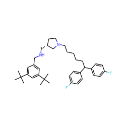 CC(C)(C)c1cc(CNC[C@@H]2CCN(CCCCCC(c3ccc(F)cc3)c3ccc(F)cc3)C2)cc(C(C)(C)C)c1 ZINC000084758698