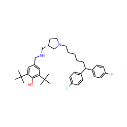 CC(C)(C)c1cc(CNC[C@@H]2CCN(CCCCCC(c3ccc(F)cc3)c3ccc(F)cc3)C2)cc(C(C)(C)C)c1O ZINC000084758696