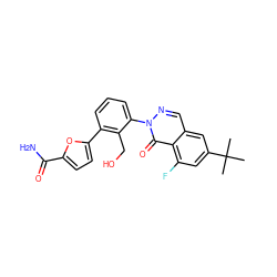 CC(C)(C)c1cc(F)c2c(=O)n(-c3cccc(-c4ccc(C(N)=O)o4)c3CO)ncc2c1 ZINC000143377765