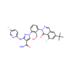 CC(C)(C)c1cc(F)c2c(=O)n(-c3cccc(-n4cc(C(N)=O)c(Nc5ccc(F)cn5)n4)c3CO)ncc2c1 ZINC000143562936