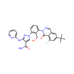 CC(C)(C)c1cc(F)c2c(=O)n(-c3cccc(-n4cc(C(N)=O)c(Nc5ccccn5)n4)c3CO)ncc2c1 ZINC000143437754