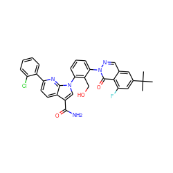 CC(C)(C)c1cc(F)c2c(=O)n(-c3cccc(-n4cc(C(N)=O)c5ccc(-c6ccccc6Cl)nc54)c3CO)ncc2c1 ZINC000143412548