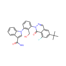 CC(C)(C)c1cc(F)c2c(=O)n(-c3cccc(-n4cc(C(N)=O)c5ccccc54)c3CO)ncc2c1 ZINC000143515392