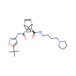 CC(C)(C)c1cc(NC(=O)[C@@H]2[C@@H]3C=C[C@H]([C@H]2C(=O)NCCCCN2CCCC2)C32CC2)no1 ZINC000168392032