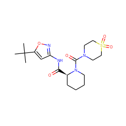 CC(C)(C)c1cc(NC(=O)[C@@H]2CCCCN2C(=O)N2CCS(=O)(=O)CC2)no1 ZINC000205496636