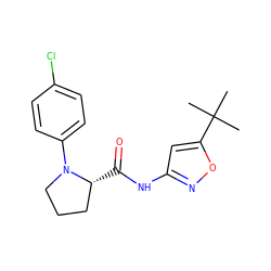 CC(C)(C)c1cc(NC(=O)[C@@H]2CCCN2c2ccc(Cl)cc2)no1 ZINC000147441671