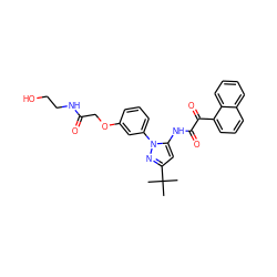 CC(C)(C)c1cc(NC(=O)C(=O)c2cccc3ccccc23)n(-c2cccc(OCC(=O)NCCO)c2)n1 ZINC000063540263