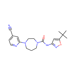 CC(C)(C)c1cc(NC(=O)N2CCCN(c3cc(C#N)ccn3)CC2)no1 ZINC000059286841