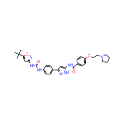 CC(C)(C)c1cc(NC(=O)Nc2ccc(-c3cc(NC(=O)c4ccc(OCCN5CCCC5)cc4)[nH]n3)cc2)no1 ZINC000096270660