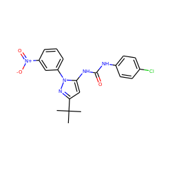 CC(C)(C)c1cc(NC(=O)Nc2ccc(Cl)cc2)n(-c2cccc([N+](=O)[O-])c2)n1 ZINC000045319409