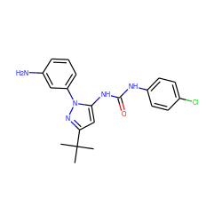 CC(C)(C)c1cc(NC(=O)Nc2ccc(Cl)cc2)n(-c2cccc(N)c2)n1 ZINC000040973990