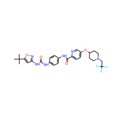 CC(C)(C)c1cc(NC(=O)Nc2ccc(NC(=O)c3ccc(OC4CCN(CC(F)(F)F)CC4)cn3)cc2)no1 ZINC000095561700